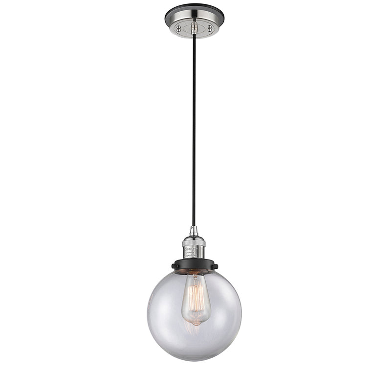 Beacon Mini Pendant shown in the Polished Nickel finish with a Clear shade