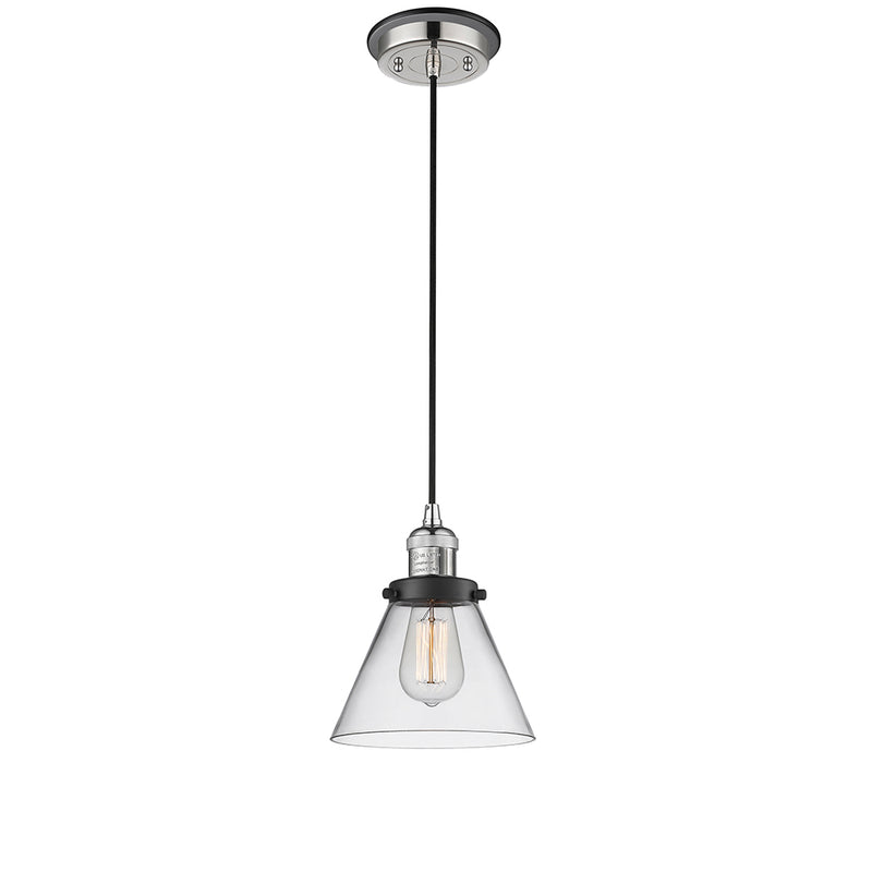 Cone Mini Pendant shown in the Polished Nickel finish with a Clear shade