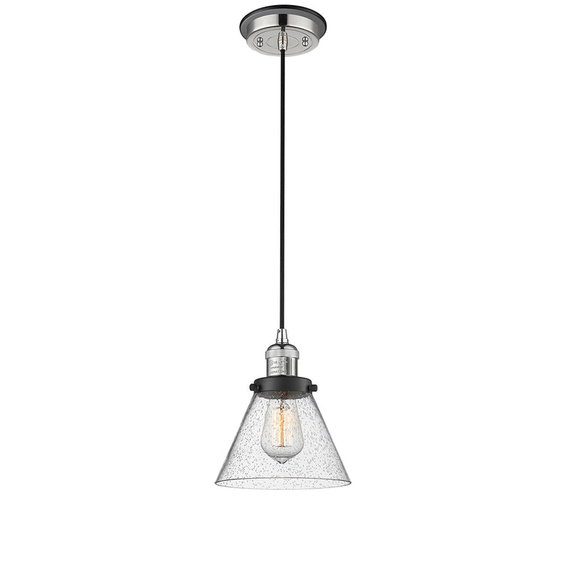 Cone Mini Pendant shown in the Polished Nickel finish with a Seedy shade