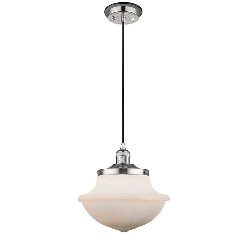 Oxford Mini Pendant shown in the Polished Nickel finish with a Matte White shade