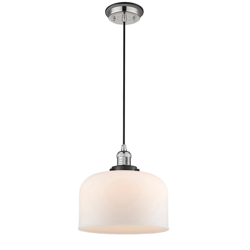 Bell Mini Pendant shown in the Polished Nickel finish with a Matte White shade