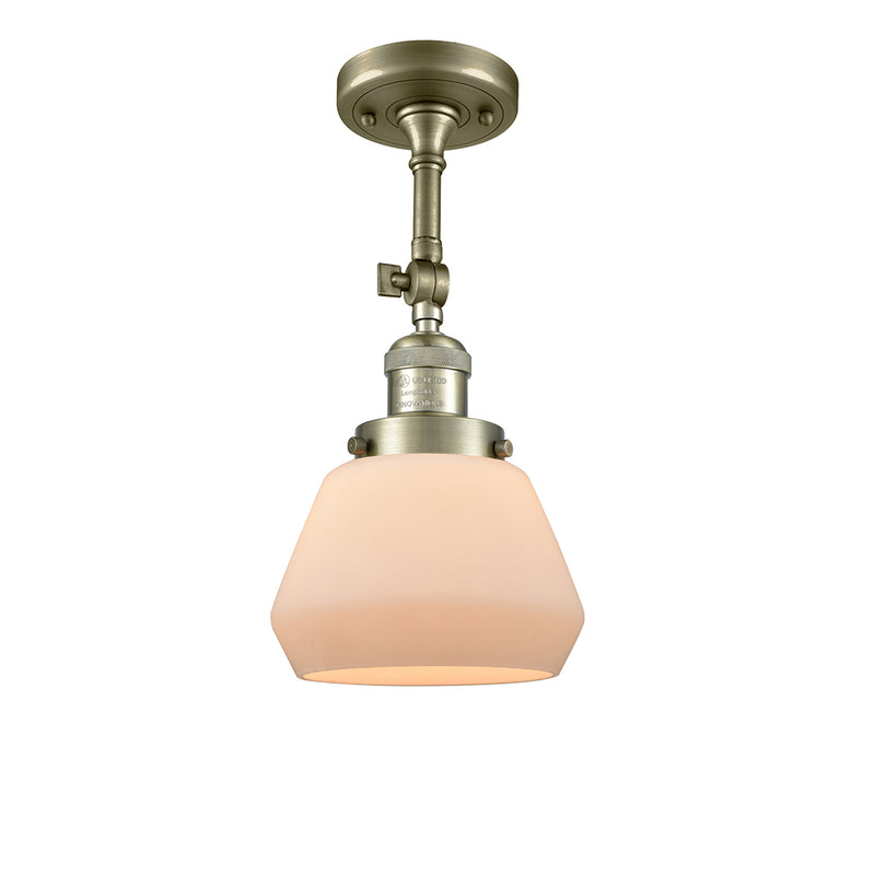 Fulton Semi-Flush Mount shown in the Antique Brass finish with a Matte White shade