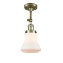 Bellmont Semi-Flush Mount shown in the Antique Brass finish with a Matte White shade