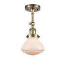 Olean Semi-Flush Mount shown in the Antique Brass finish with a Matte White shade