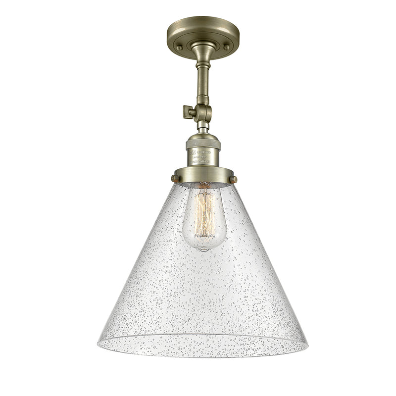 Cone Semi-Flush Mount shown in the Antique Brass finish with a Seedy shade