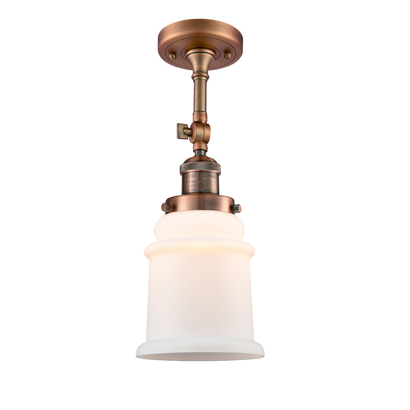 Canton Semi-Flush Mount shown in the Antique Copper finish with a Matte White shade