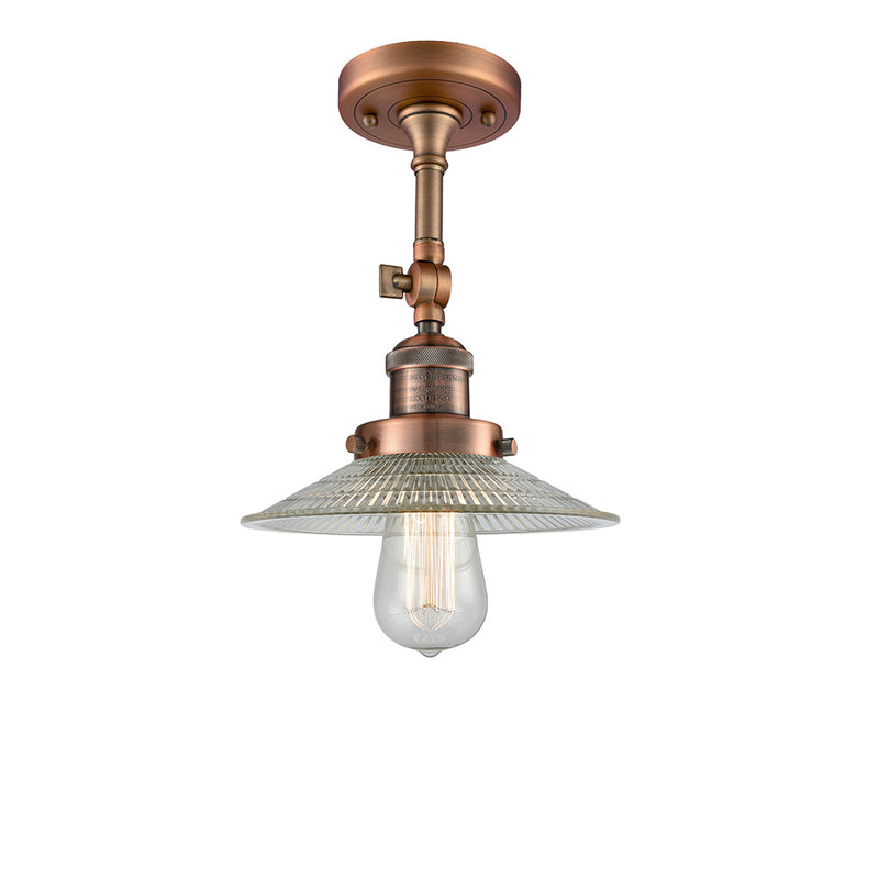 Halophane Semi-Flush Mount shown in the Antique Copper finish with a Clear Halophane shade