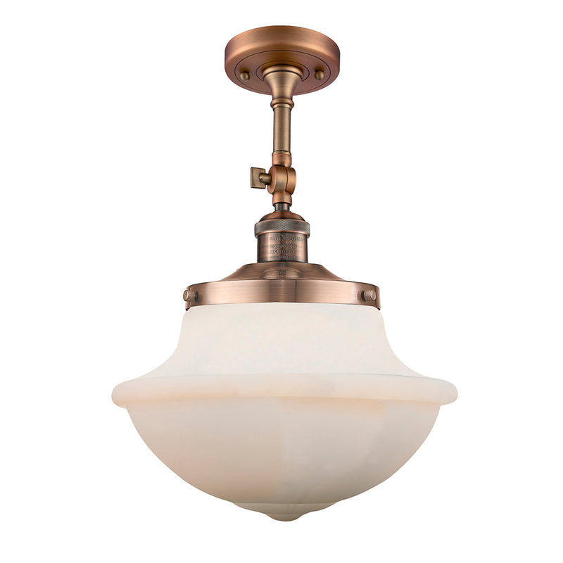 Oxford Semi-Flush Mount shown in the Antique Copper finish with a Matte White shade