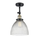 Seneca Falls Semi-Flush Mount shown in the Black Antique Brass finish with a Clear Halophane shade