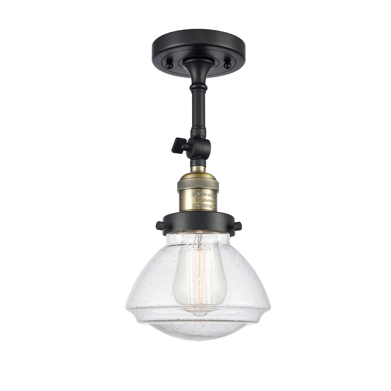 Olean Semi-Flush Mount shown in the Black Antique Brass finish with a Seedy shade