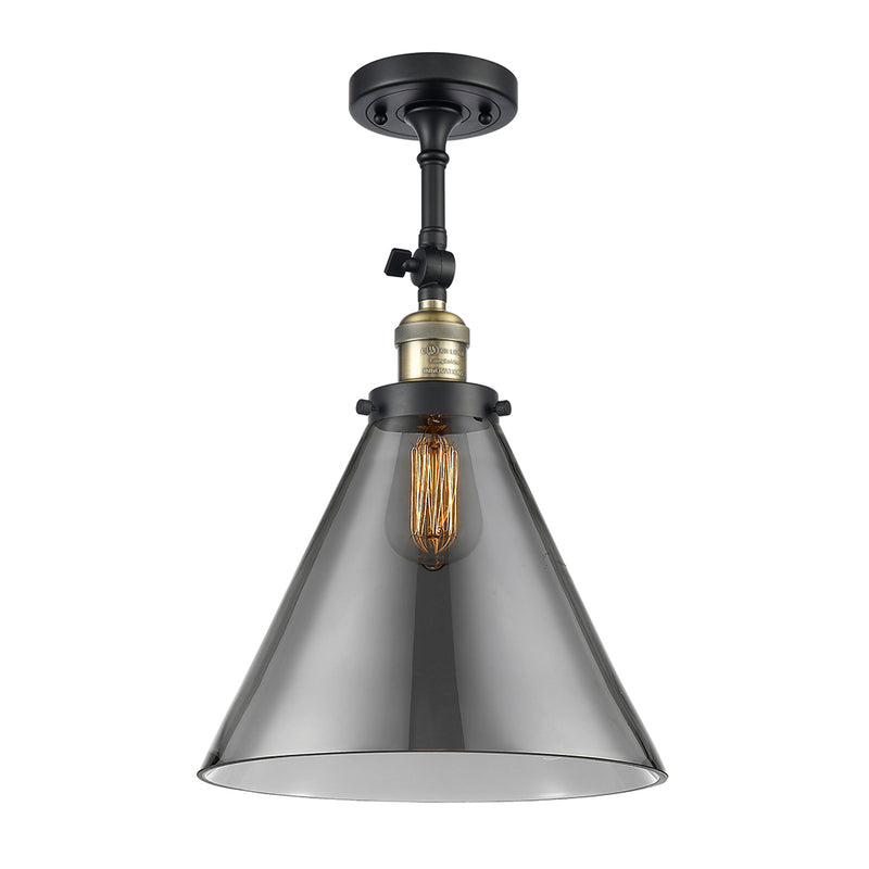 Cone Semi-Flush Mount shown in the Black Antique Brass finish with a Plated Smoke shade