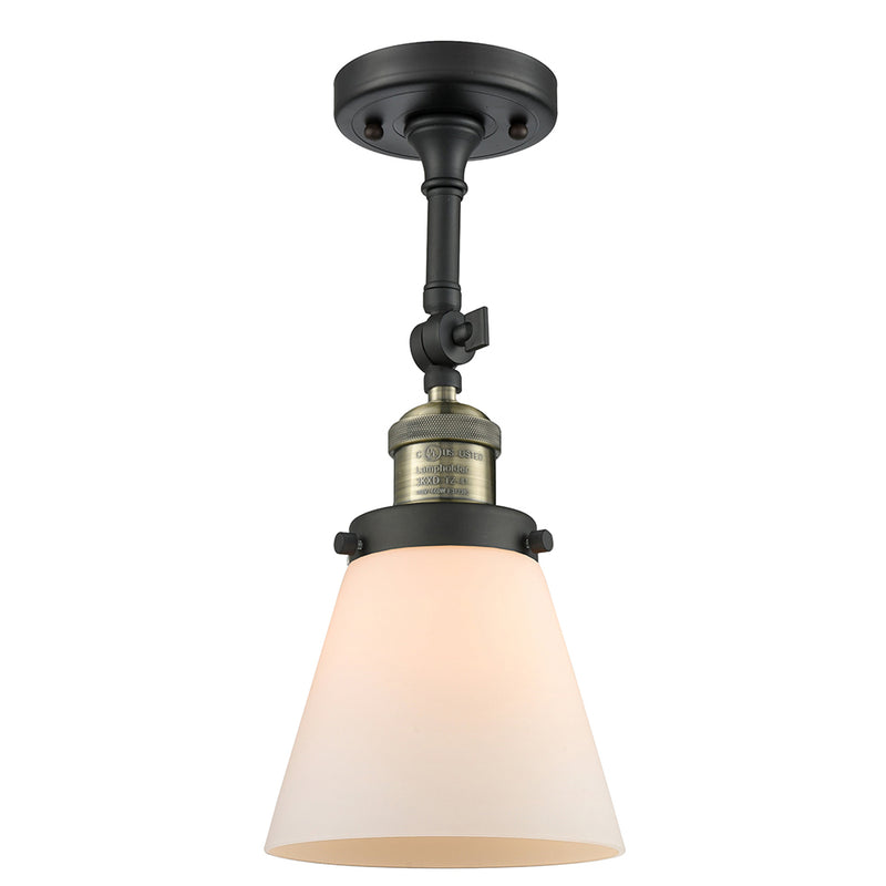 Cone Semi-Flush Mount shown in the Black Antique Brass finish with a Matte White shade