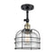 Bell Cage Semi-Flush Mount shown in the Black Antique Brass finish with a Seedy shade