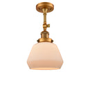 Fulton Semi-Flush Mount shown in the Brushed Brass finish with a Matte White shade