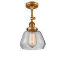 Fulton Semi-Flush Mount shown in the Brushed Brass finish with a Clear shade