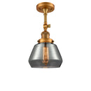 Fulton Semi-Flush Mount shown in the Brushed Brass finish with a Plated Smoke shade