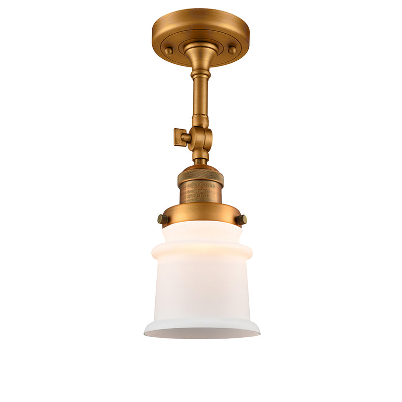 Canton Semi-Flush Mount shown in the Brushed Brass finish with a Matte White shade