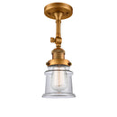 Canton Semi-Flush Mount shown in the Brushed Brass finish with a Clear shade