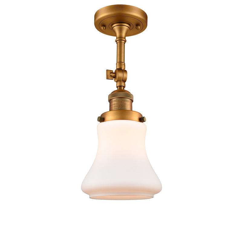 Bellmont Semi-Flush Mount shown in the Brushed Brass finish with a Matte White shade