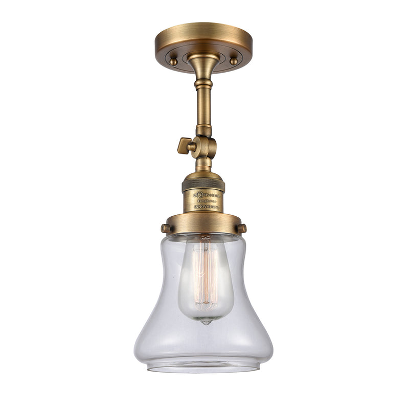 Bellmont Semi-Flush Mount shown in the Brushed Brass finish with a Clear shade