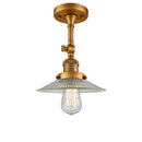 Halophane Semi-Flush Mount shown in the Brushed Brass finish with a Clear Halophane shade