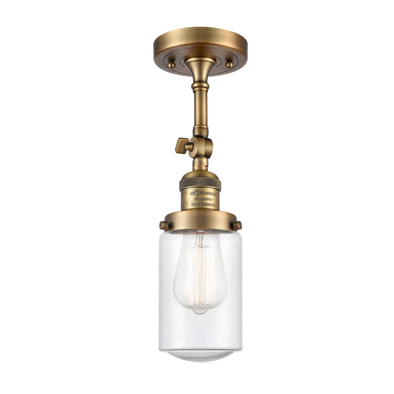 Dover Semi-Flush Mount shown in the Brushed Brass finish with a Seedy shade