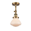 Olean Semi-Flush Mount shown in the Brushed Brass finish with a Matte White shade