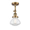 Olean Semi-Flush Mount shown in the Brushed Brass finish with a Clear shade