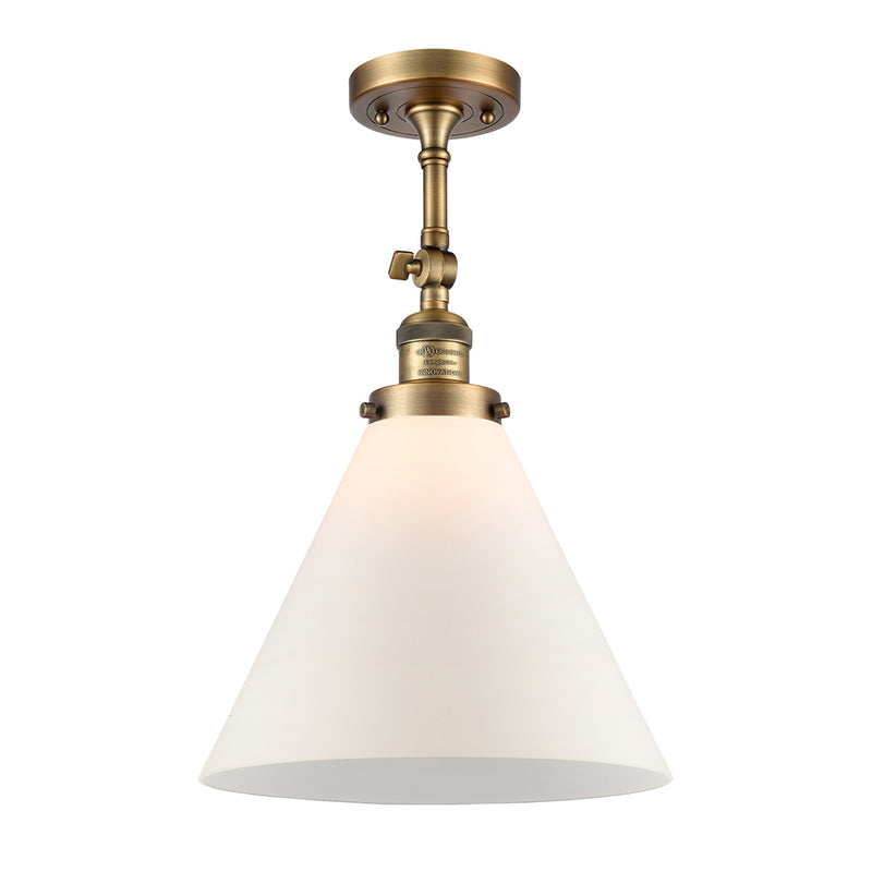 Cone Semi-Flush Mount shown in the Brushed Brass finish with a Matte White shade