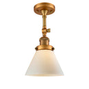 Cone Semi-Flush Mount shown in the Brushed Brass finish with a Matte White shade