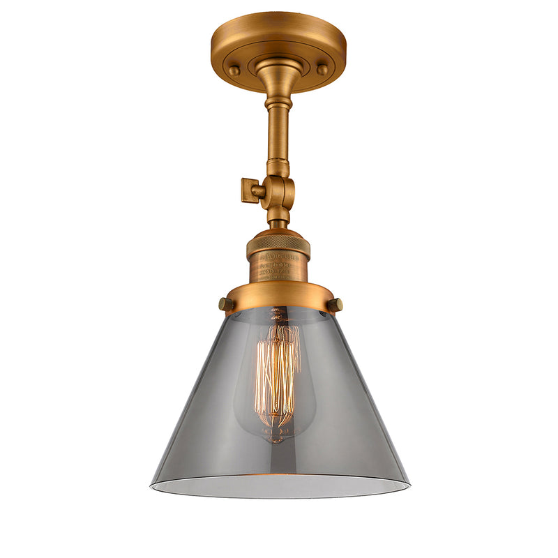 Cone Semi-Flush Mount shown in the Brushed Brass finish with a Plated Smoke shade