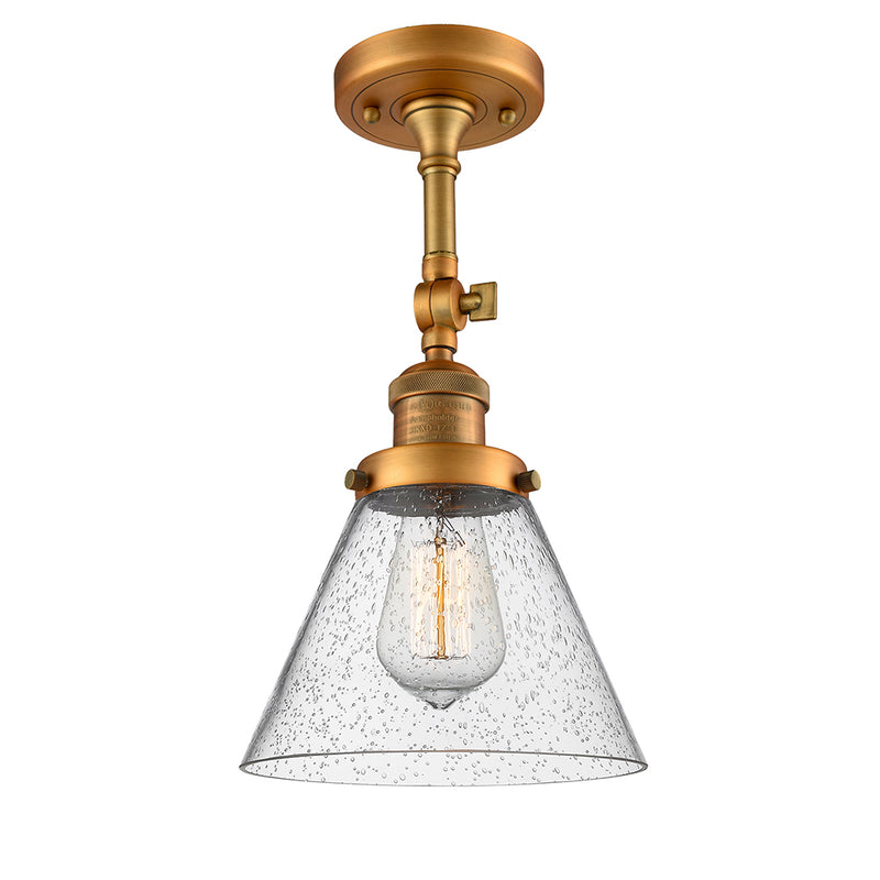 Cone Semi-Flush Mount shown in the Brushed Brass finish with a Seedy shade