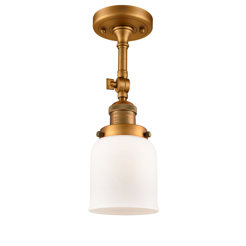 Bell Semi-Flush Mount shown in the Brushed Brass finish with a Matte White shade