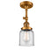 Bell Semi-Flush Mount shown in the Brushed Brass finish with a Clear shade