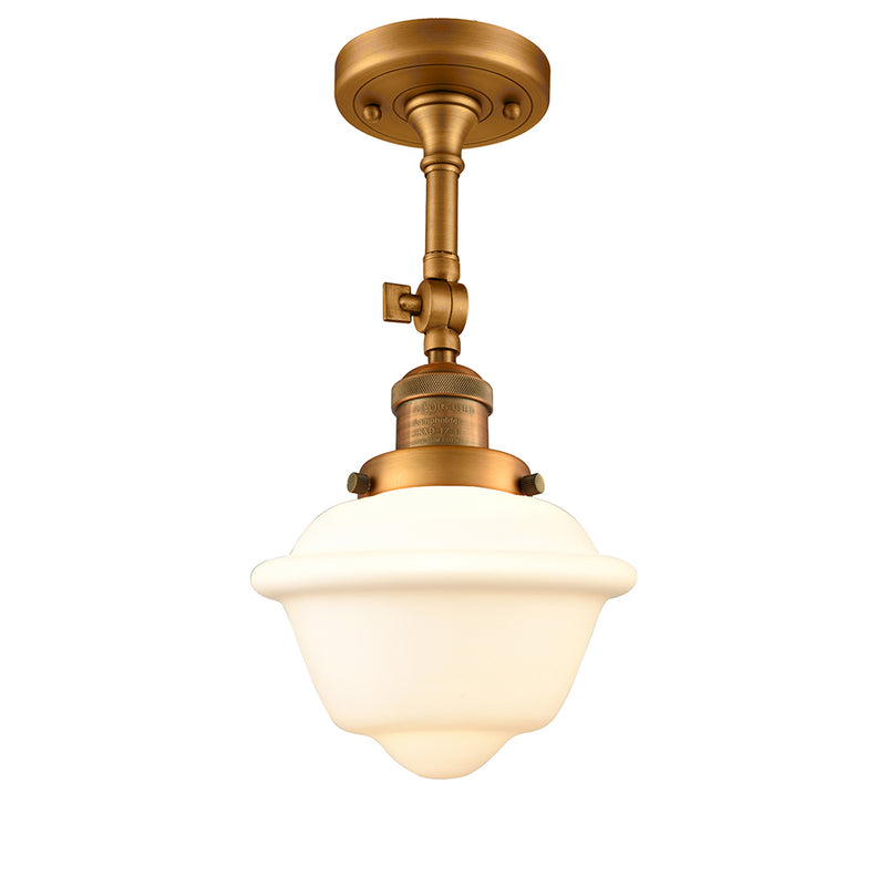 Oxford Semi-Flush Mount shown in the Brushed Brass finish with a Matte White shade