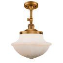 Oxford Semi-Flush Mount shown in the Brushed Brass finish with a Matte White shade