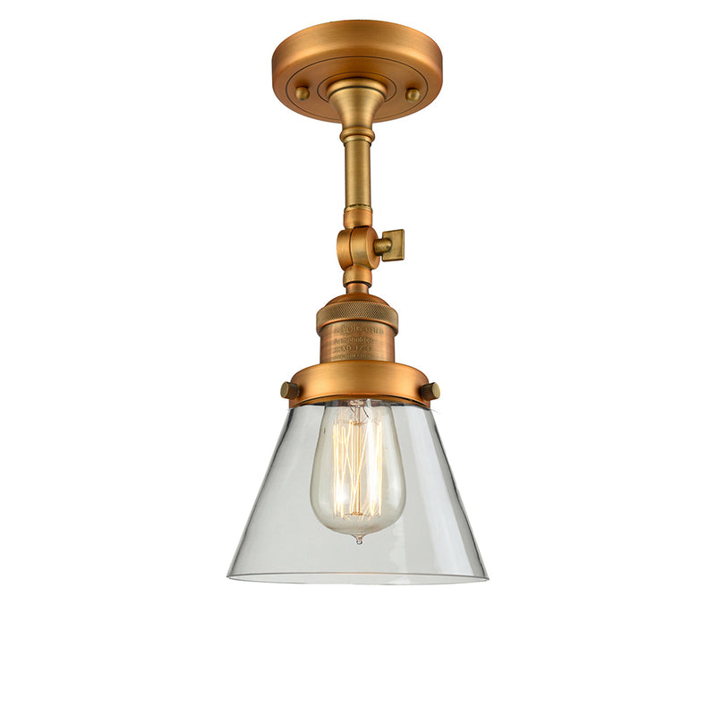 Cone Semi-Flush Mount shown in the Brushed Brass finish with a Clear shade