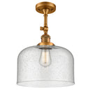 Bell Semi-Flush Mount shown in the Brushed Brass finish with a Seedy shade