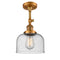 Bell Semi-Flush Mount shown in the Brushed Brass finish with a Seedy shade