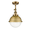 Hampden Semi-Flush Mount shown in the Brushed Brass finish with a Seedy shade