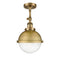 Hampden Semi-Flush Mount shown in the Brushed Brass finish with a Seedy shade