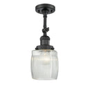 Colton Semi-Flush Mount shown in the Matte Black finish with a Clear Halophane shade