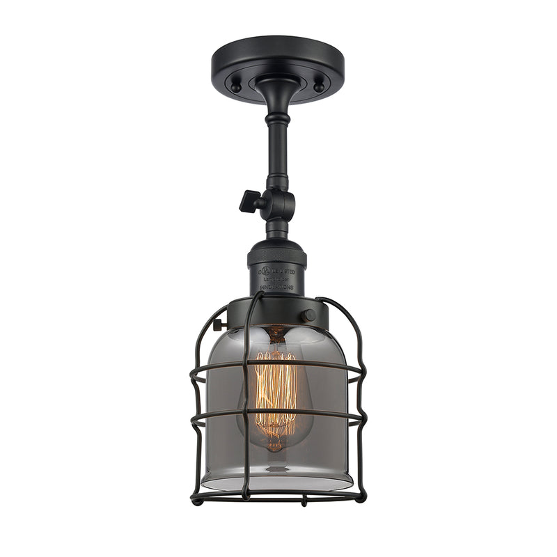 Bell Cage Semi-Flush Mount shown in the Matte Black finish with a Plated Smoke shade