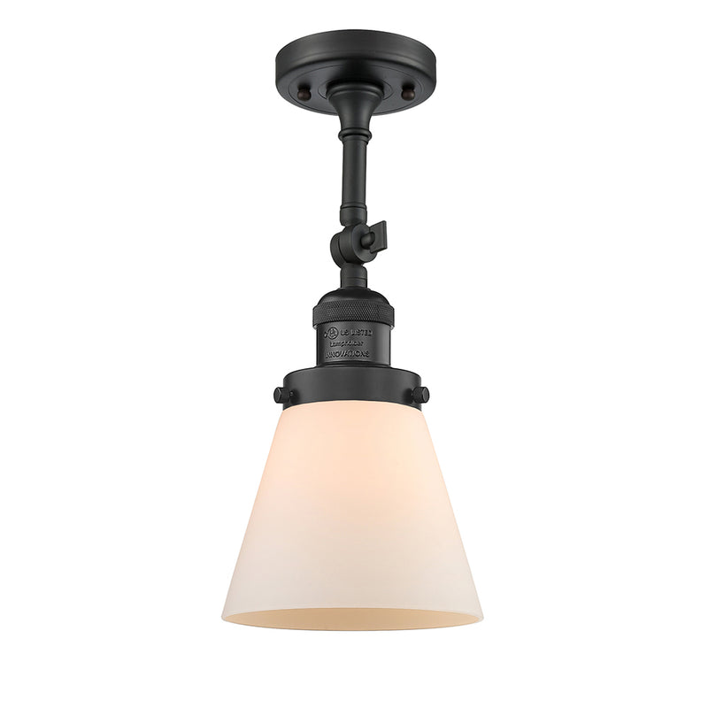 Cone Semi-Flush Mount shown in the Matte Black finish with a Matte White shade