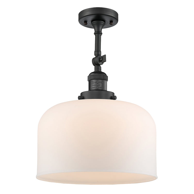 Bell Semi-Flush Mount shown in the Matte Black finish with a Matte White shade