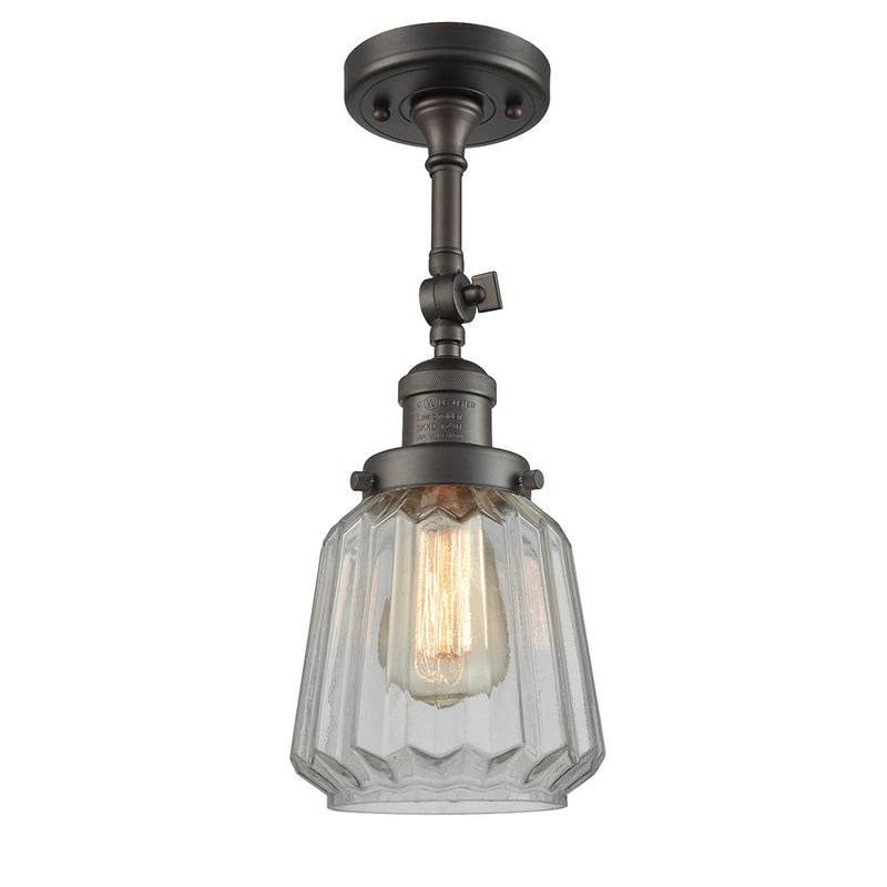 Chatham Semi-Flush Mount shown in the Oil Rubbed Bronze finish with a Clear shade