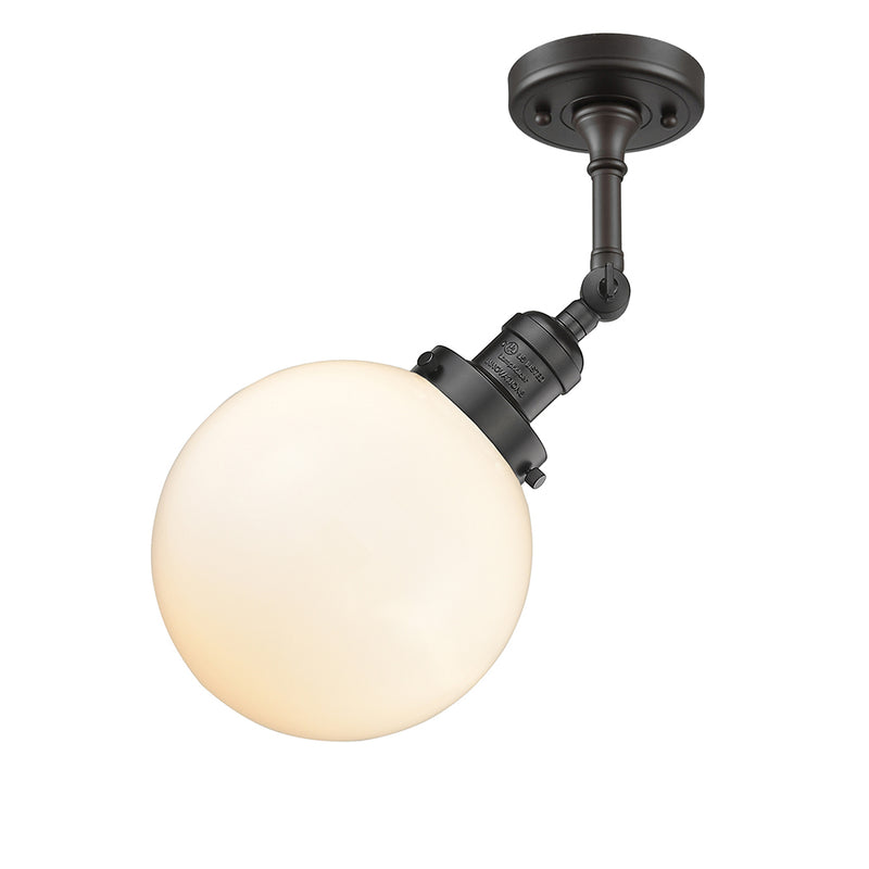 Beacon Semi-Flush Mount shown in the Oil Rubbed Bronze finish with a Matte White shade