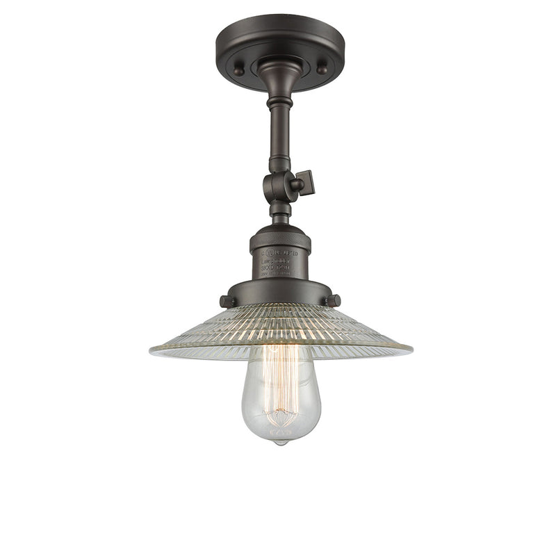 Halophane Semi-Flush Mount shown in the Oil Rubbed Bronze finish with a Clear Halophane shade