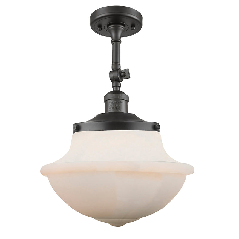 Oxford Semi-Flush Mount shown in the Oil Rubbed Bronze finish with a Matte White shade