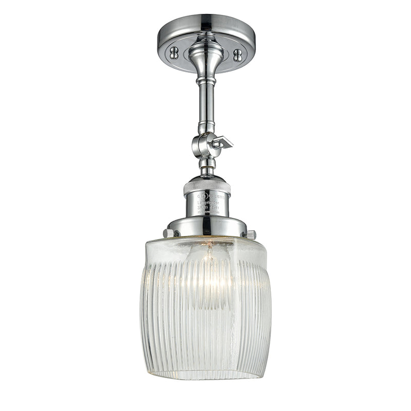 Colton Semi-Flush Mount shown in the Polished Chrome finish with a Clear Halophane shade